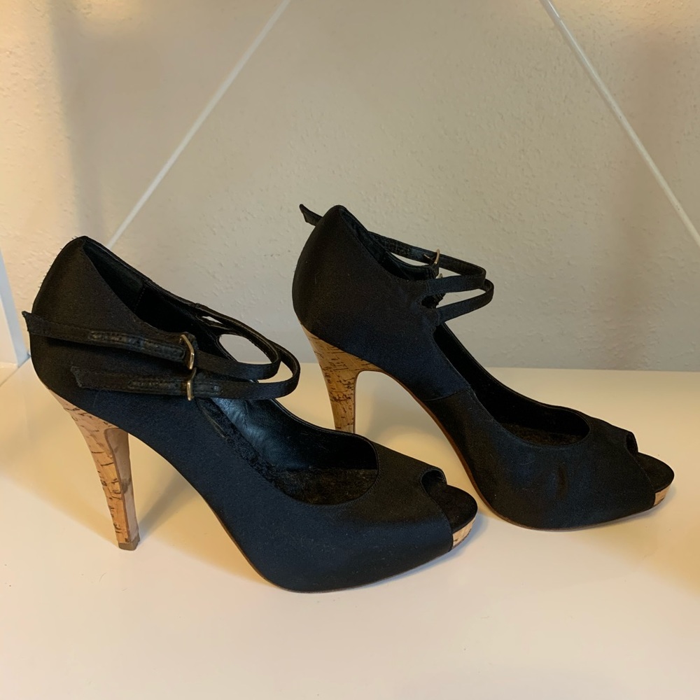 Steven by Steve Madden | satin+cork peep toe |sz 8 - Picture 6 of 15